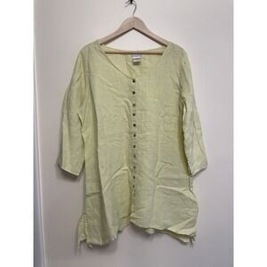 Vtg Soft Surroundings 100% Linen Tunic Women Size XL Pale Yellow Top‎ USA Made